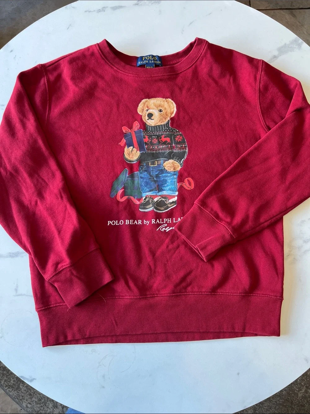 Ralph Lauren Kids Red Polo Bear Graphic Sweatshirt Size M 10/12